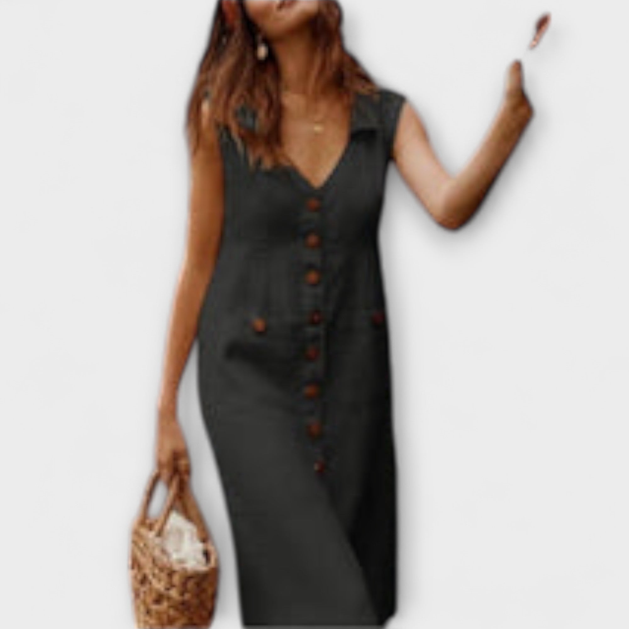 Nora – Abito A-Line in Cotone-Lino con Collo a V