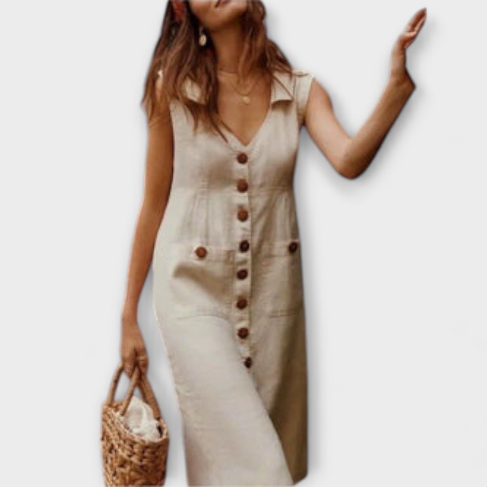 Nora – Abito A-Line in Cotone-Lino con Collo a V