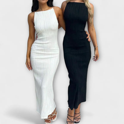 Maxi abito senza maniche, elegante e arricciato