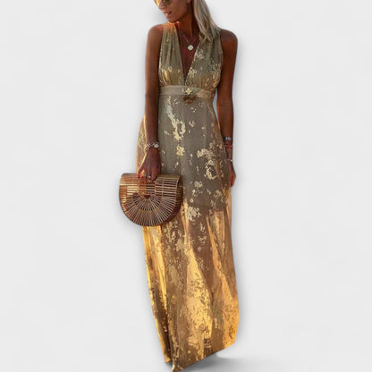 Abito Fluttuante con Scollatura a V e Dettagli di Paillettes