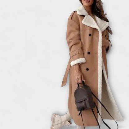 Maria – Giacca Lunga Classica con Fodera in Pile e Collo in Teddy