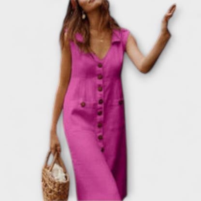 Nora – Abito A-Line in Cotone-Lino con Collo a V