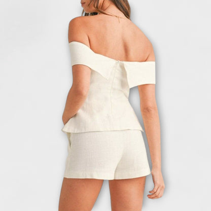 Olivia - Completo Due Pezzi in Cotone e Lino Bianco