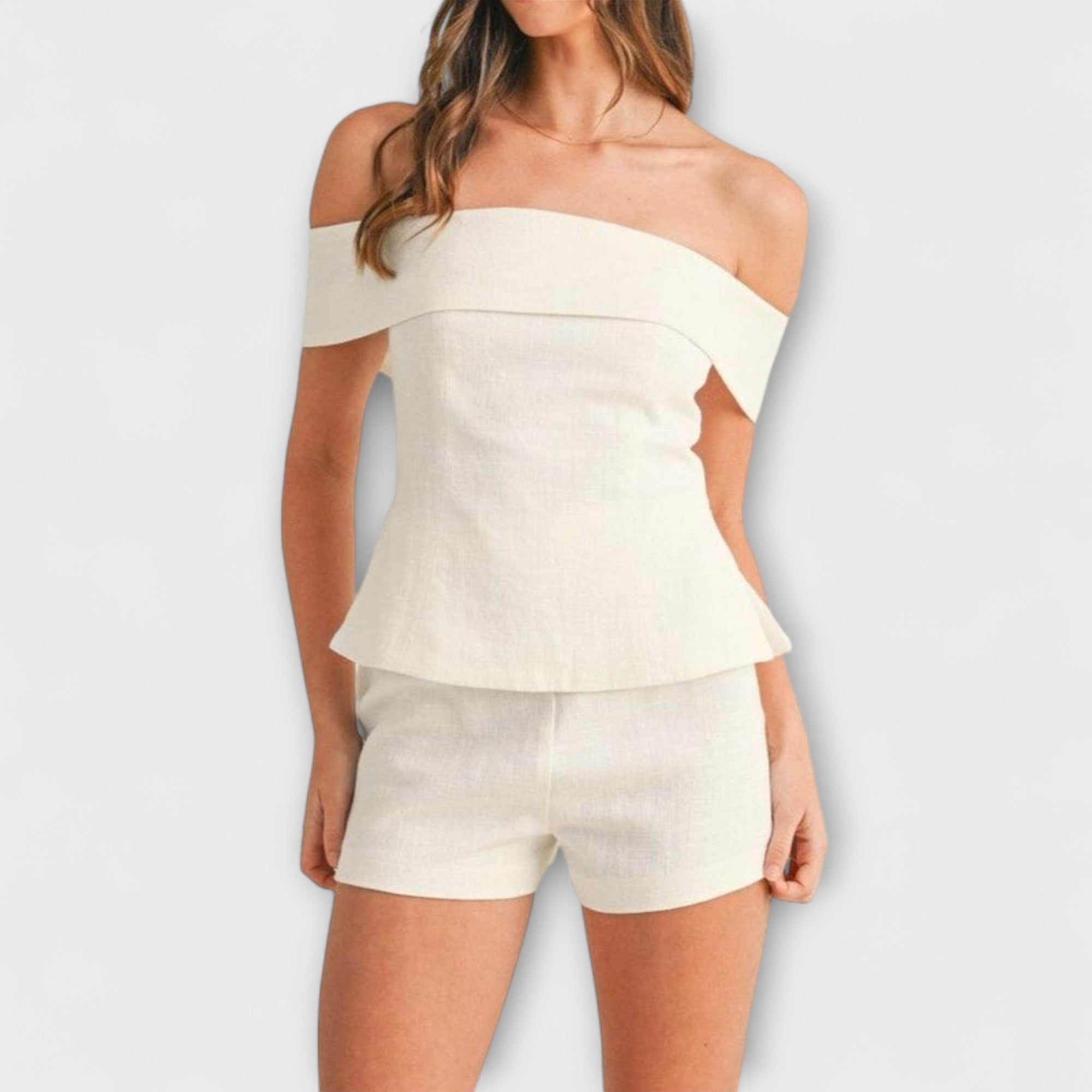 Olivia - Completo Due Pezzi in Cotone e Lino Bianco