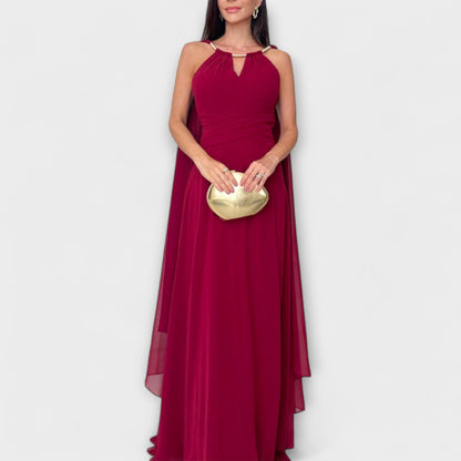 Mabel - Abito Maxi Elegante con Maniche a Cappuccio e Spacco Alto