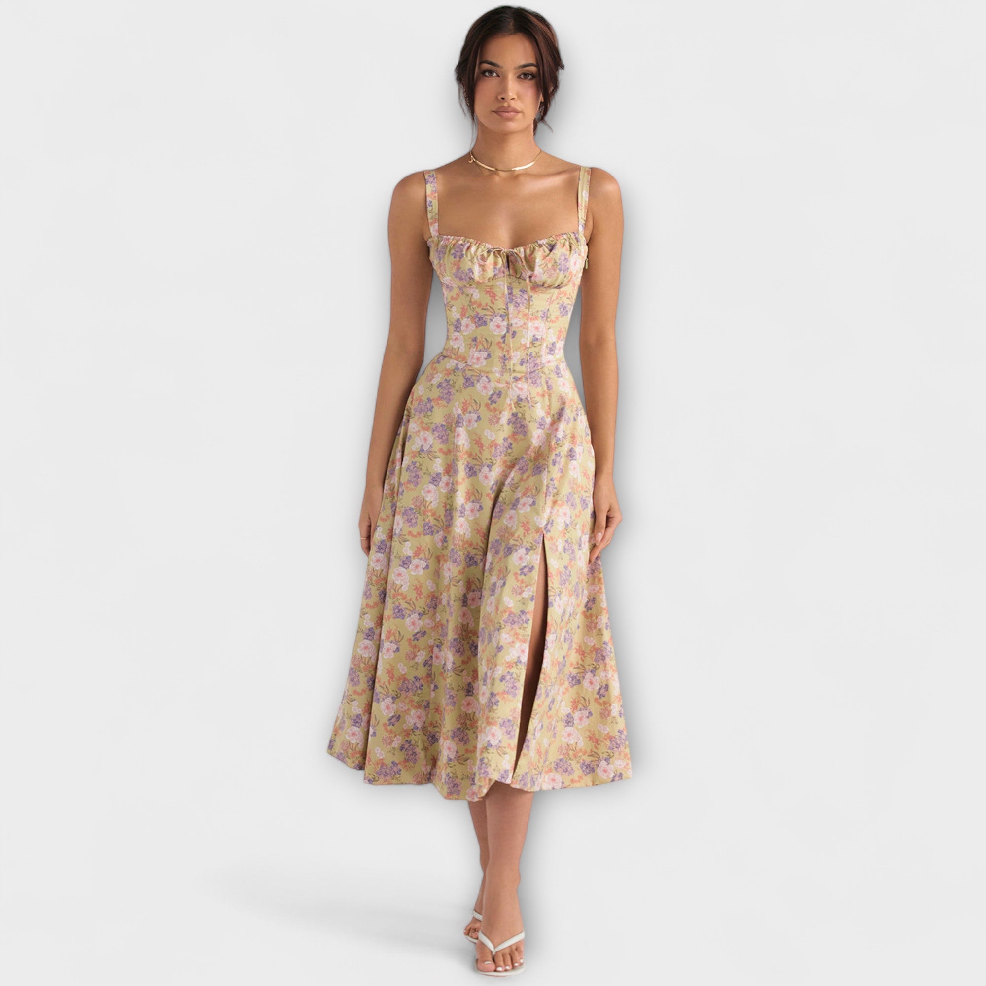 Zipporas - Abito Bustier Su Misura con Moderno Motivo Floreale Primaverile