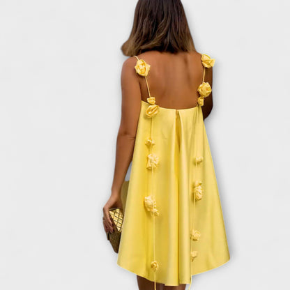 Jordan - Abito Mini Lungo Sciolto con Stampa Floreale e Spalline