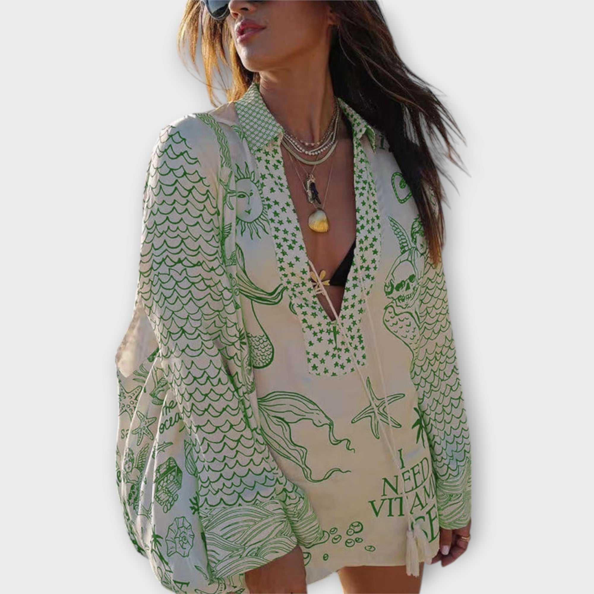 Liv - Set di Camicia e Pantaloni Corti in Satin con Frange