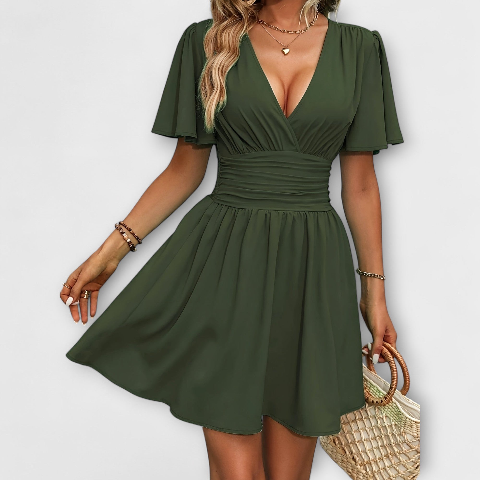 Winslet - Abito con Vita Arricciata e Scollatura a V