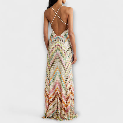 Remi - Abito Maxi in Fantasia Houndstooth Colorata Missoni