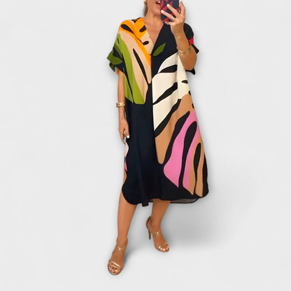 Roos - Abito Casual con Stampa di Foglie Colorate