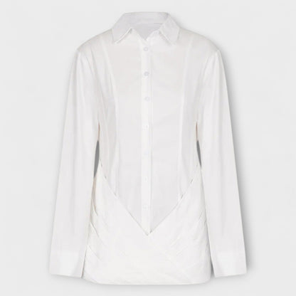 Indie - Camicia Abito Plissettata a Maniche Lunghe Bianca