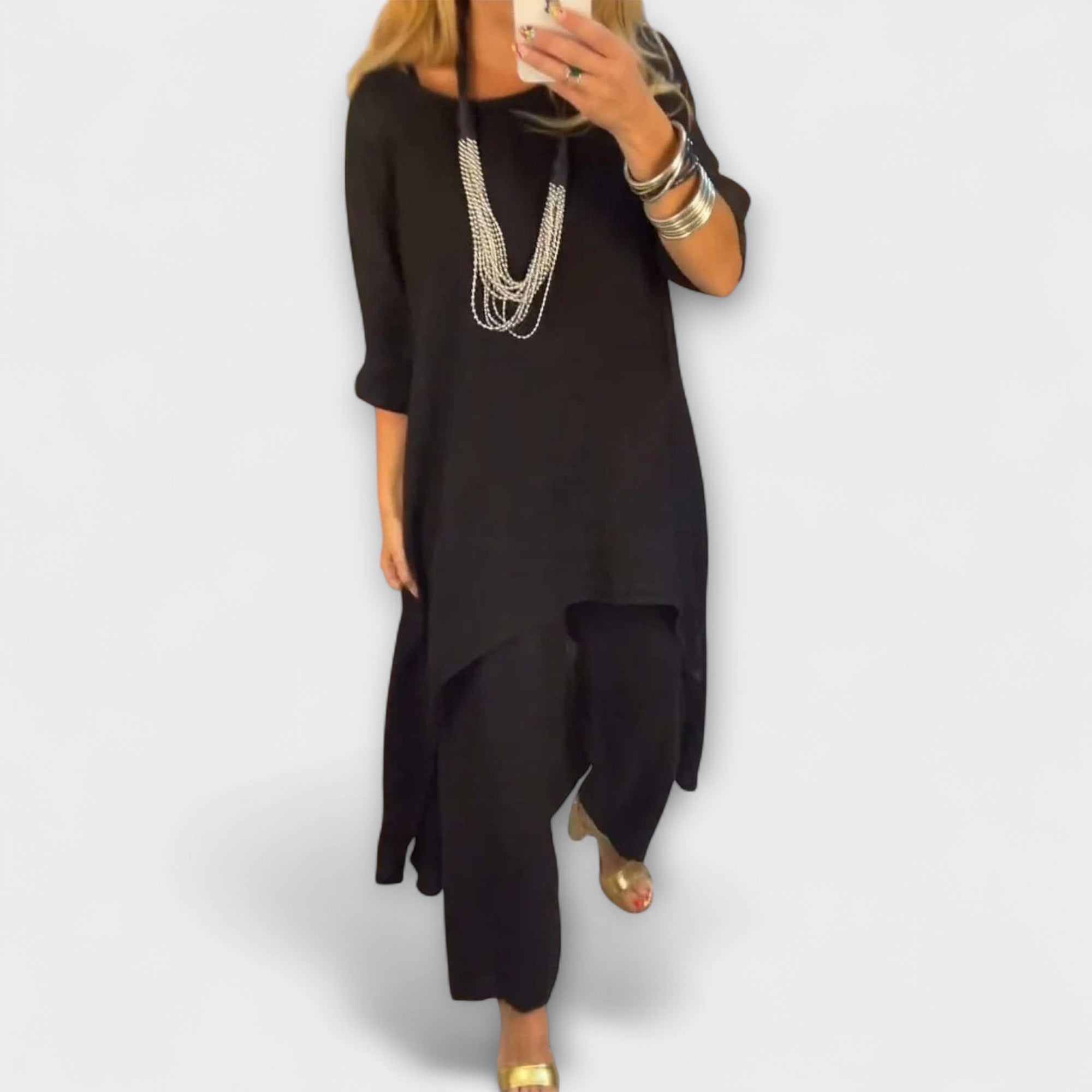 Tabea - Completo in Lino con Scollatura Rotonda