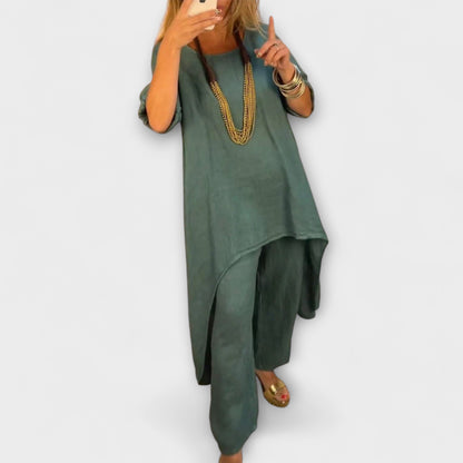 Tabea - Completo in Lino con Scollatura Rotonda