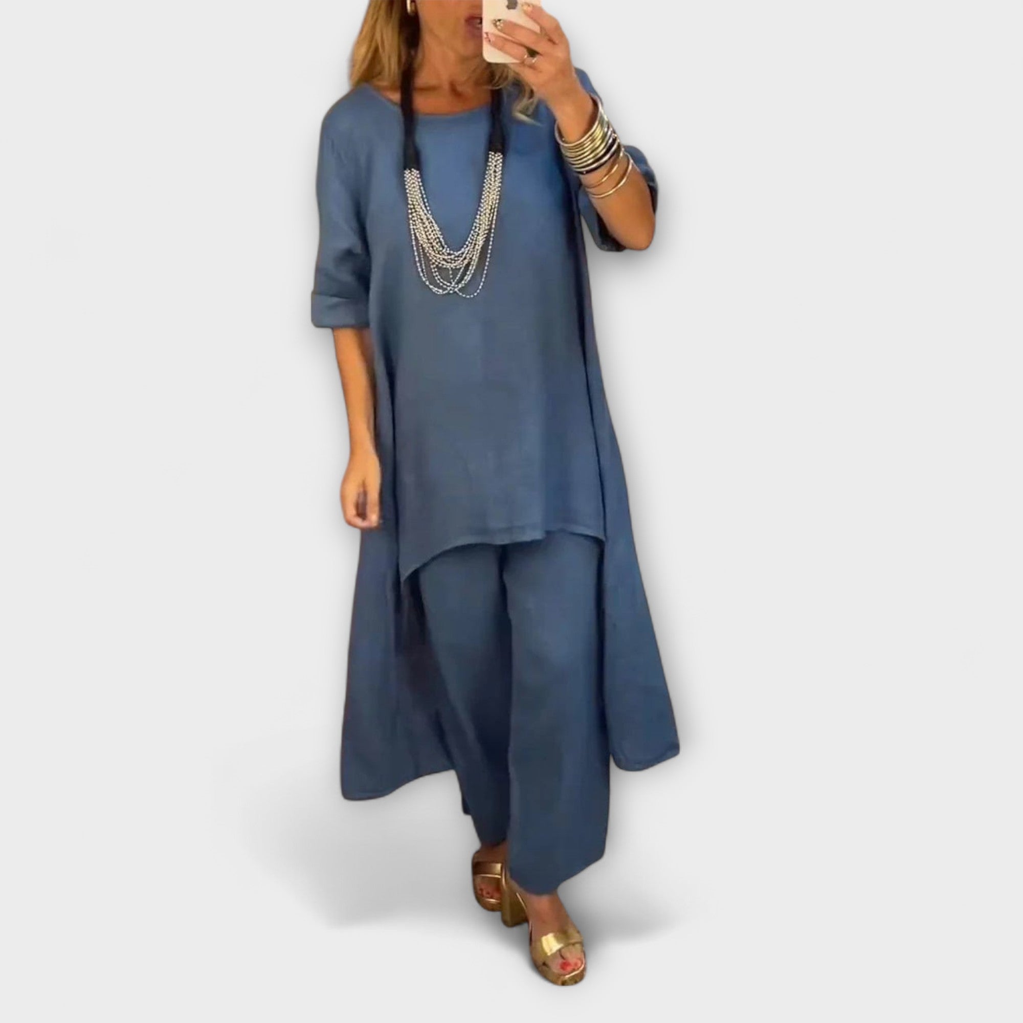 Tabea - Completo in Lino con Scollatura Rotonda