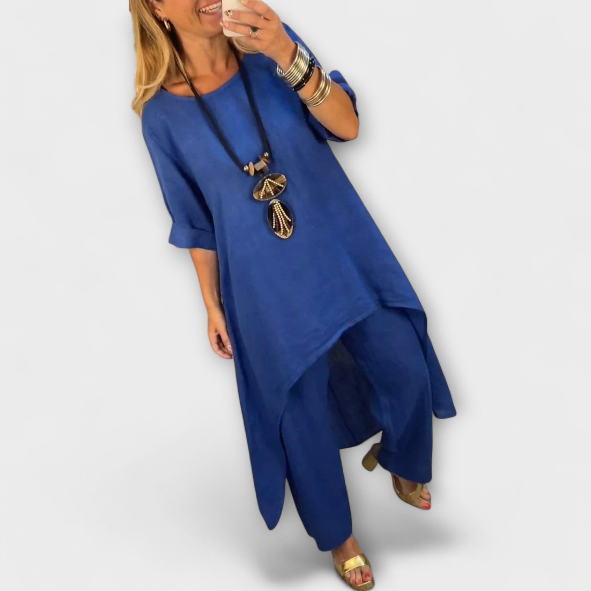 Tabea - Completo in Lino con Scollatura Rotonda