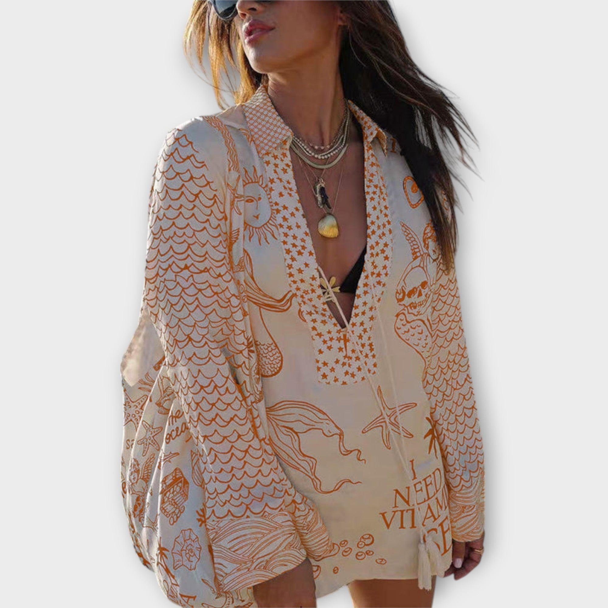 Liv - Set di Camicia e Pantaloni Corti in Satin con Frange