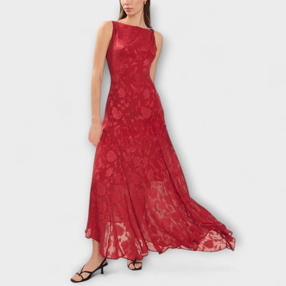 Opale - Elegante Abito Maxi Senza Schienale in Pizzo Jacquard