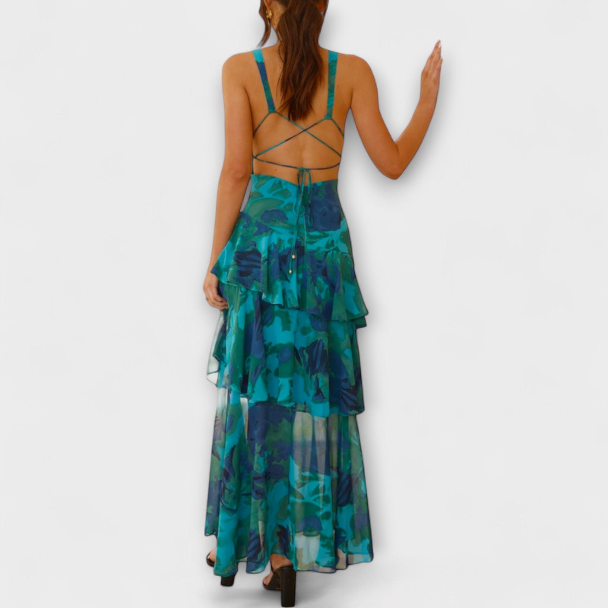 Domenica - Abito in Chiffon con Scollatura a V e Strati Fluttuanti