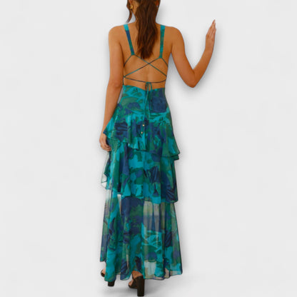 Domenica - Abito in Chiffon con Scollatura a V e Strati Fluttuanti