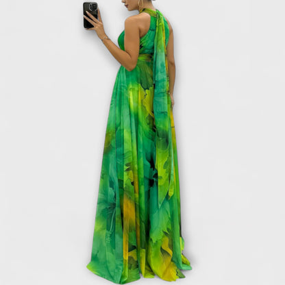 Isalie – Abito Maxi in Chiffon con Motivo Floreale