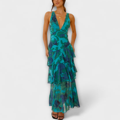 Domenica - Abito in Chiffon con Scollatura a V e Strati Fluttuanti