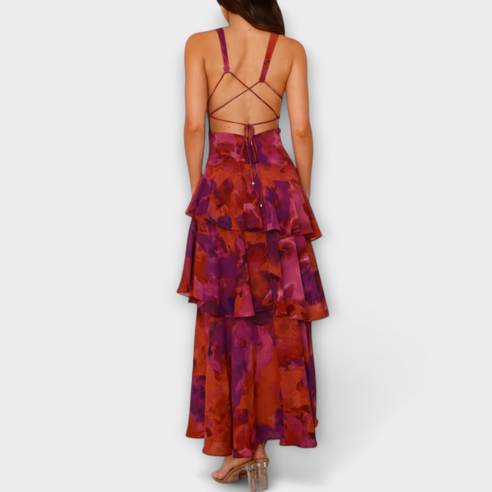 Domenica - Abito in Chiffon con Scollatura a V e Strati Fluttuanti