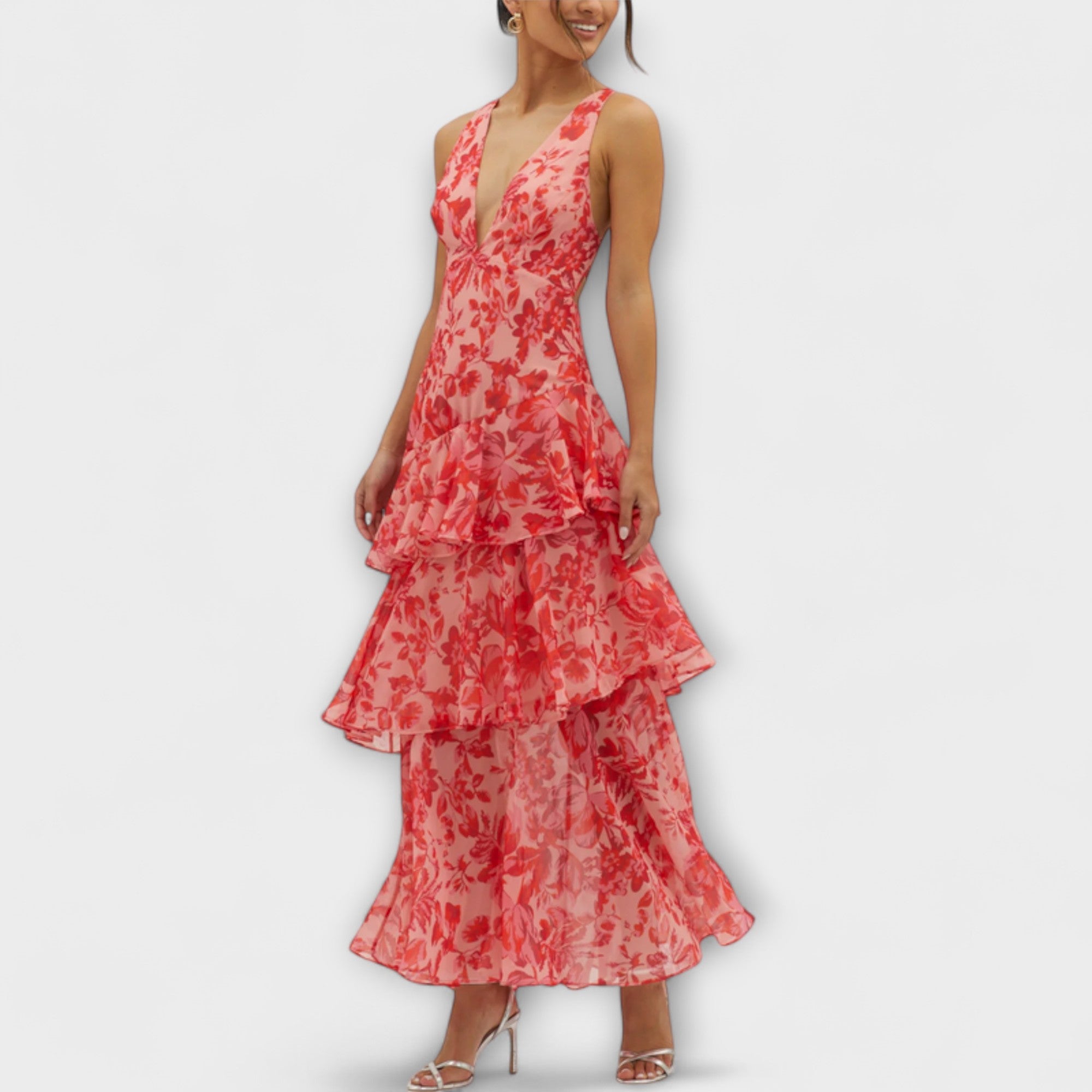 Domenica - Abito in Chiffon con Scollatura a V e Strati Fluttuanti