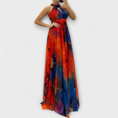 Isalie – Abito Maxi in Chiffon con Motivo Floreale