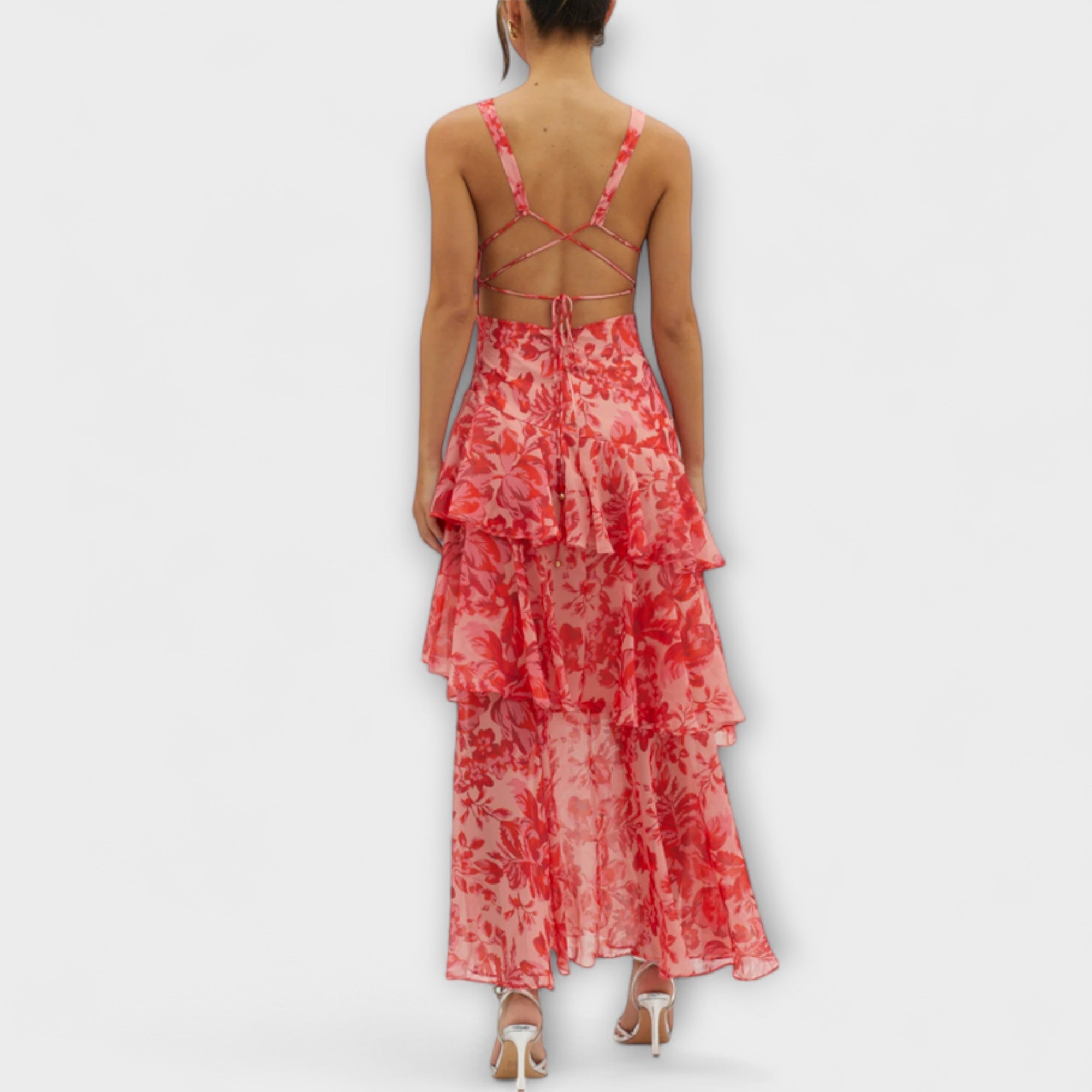 Domenica - Abito in Chiffon con Scollatura a V e Strati Fluttuanti