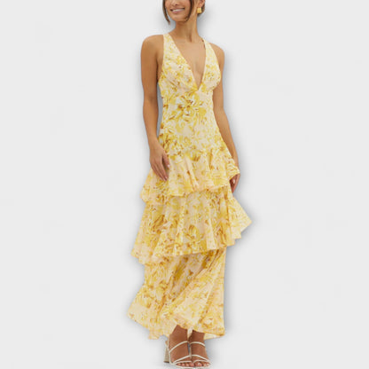 Domenica - Abito in Chiffon con Scollatura a V e Strati Fluttuanti