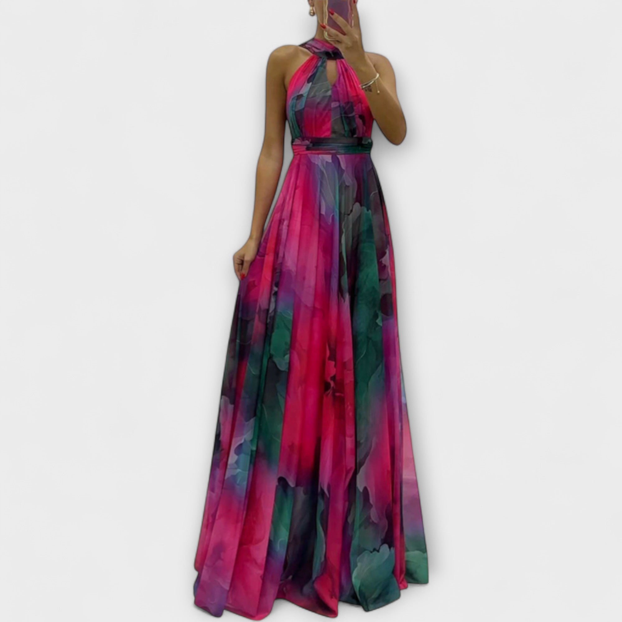 Isalie – Abito Maxi in Chiffon con Motivo Floreale