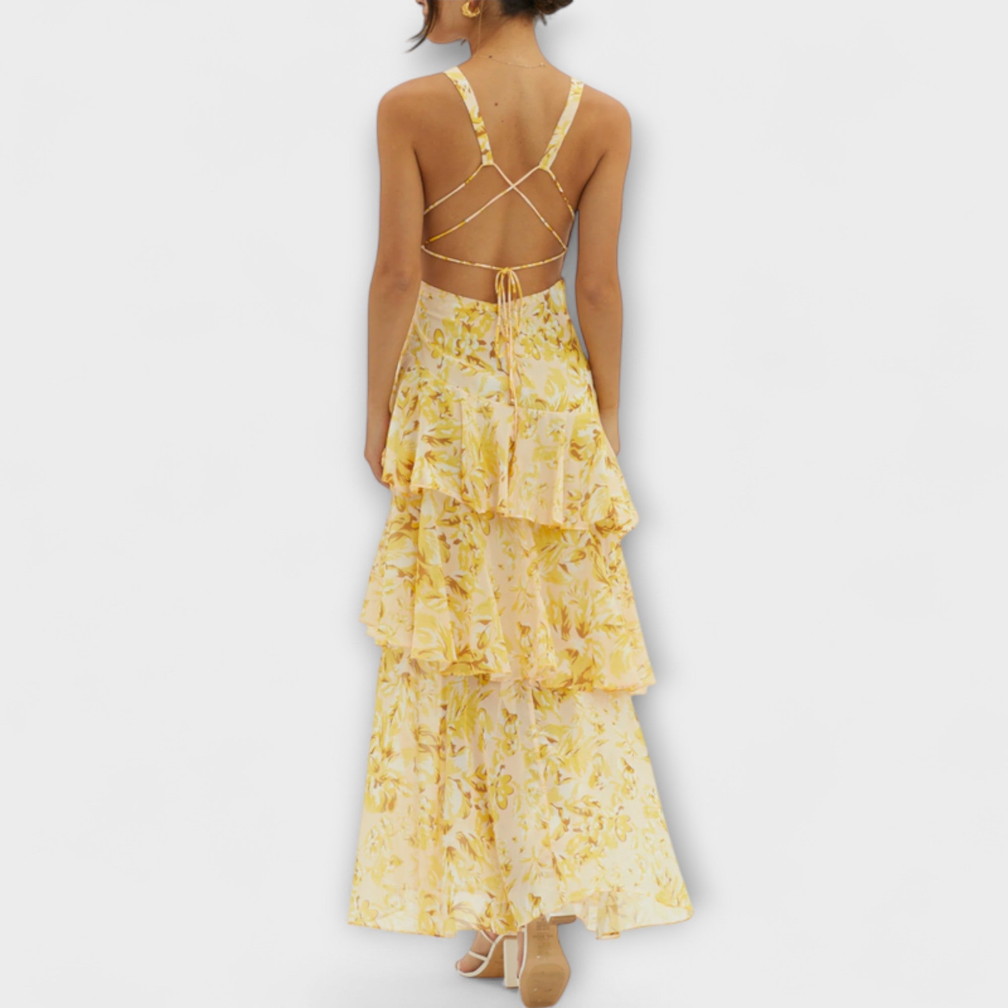 Domenica - Abito in Chiffon con Scollatura a V e Strati Fluttuanti