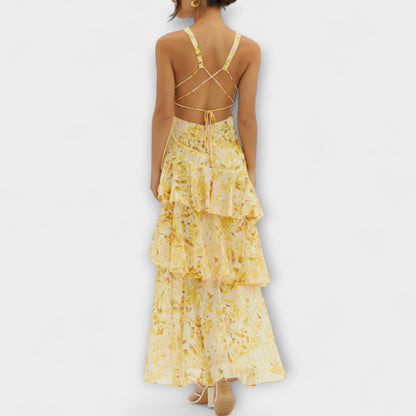 Domenica - Abito in Chiffon con Scollatura a V e Strati Fluttuanti