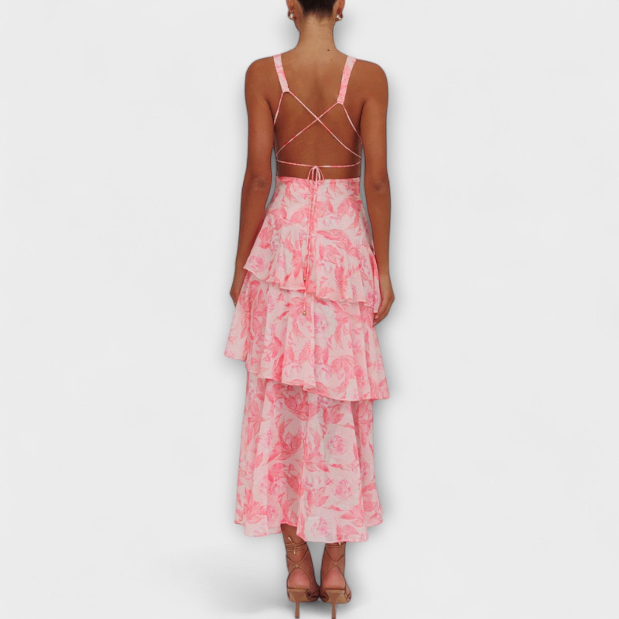 Domenica - Abito in Chiffon con Scollatura a V e Strati Fluttuanti