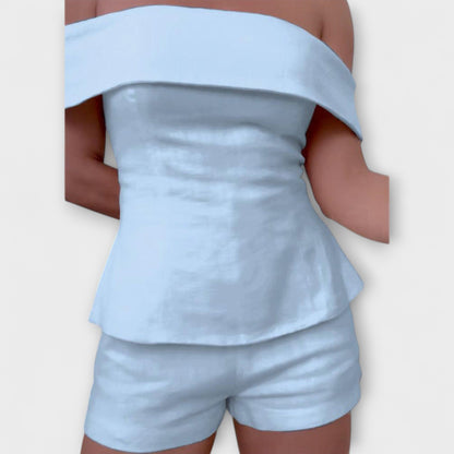 Olivia - Completo Due Pezzi in Cotone e Lino Bianco